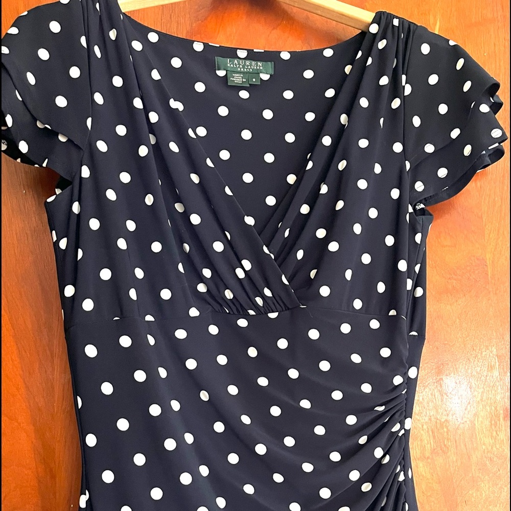 Ralph Lauren Dress.  Pretty navy blue dress with white polka dots.